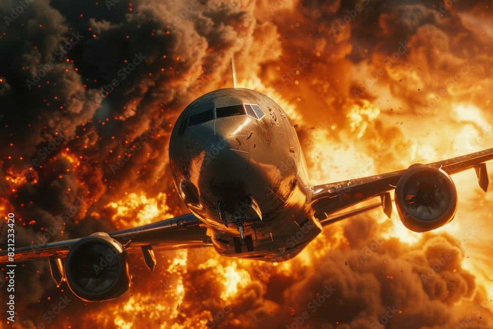 Poster airplane crash. background with selective focus and copy space