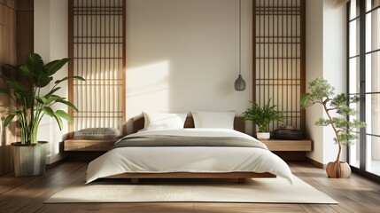 Fototapeta premium Frame mockup, modern hanok style home bedroom interior
