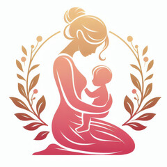 Silhouette of a young mother with her little child in her arms. Motherhood and Children's Day concept.
