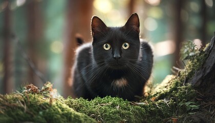 mysterious black cat lurking in the forest
