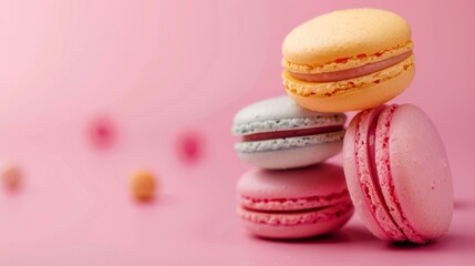 Fototapeta premium macarons with space to write unicolor background generative ai