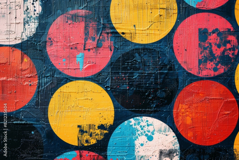 Wall mural A colorful painting of many different colored circles. Risograph effect, trendy riso style