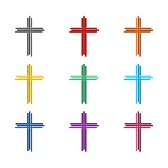 Christian cross simple icon isolated on white background. Set icons colorful