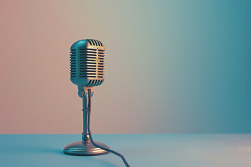 Vintage microphone, pink and blue background