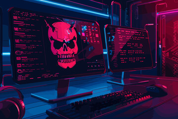 Malicious Program Code and Computer Virus on Network Piracy Danger Landing Page Template