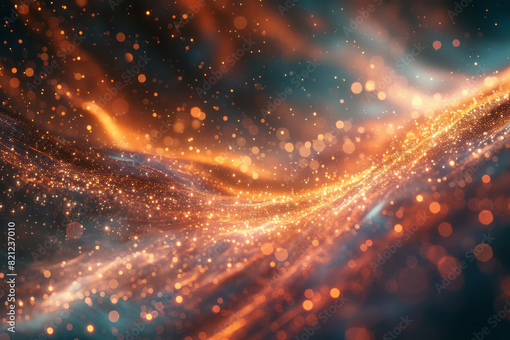 Poster an abstract representation of the big bang, with particles and energy streams radiating outwards and