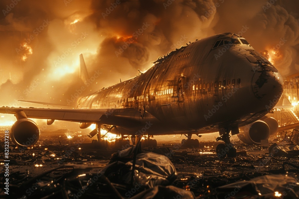 Poster airplane crash. background with selective focus and copy space