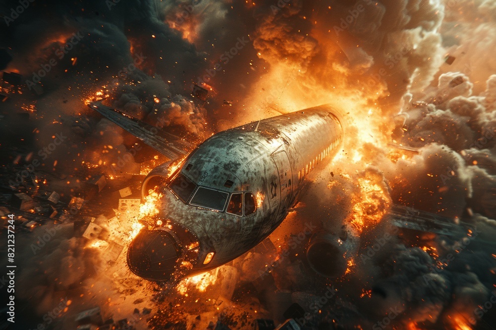 Poster airplane crash. background with selective focus and copy space