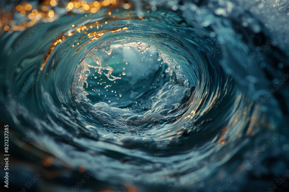 Poster an abstract representation of the primordial soup, with swirling particles and energy coalescing int