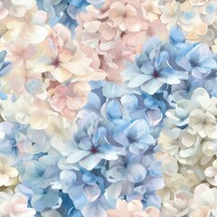 watercolor soft blue, soft pink and creme hydrangea pattern