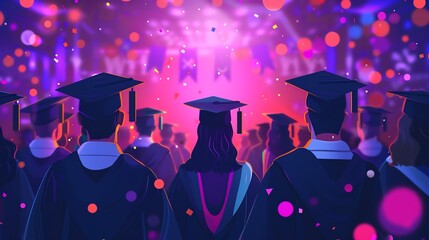 student graduation ceremony flat design front view academic achievement animation vivid