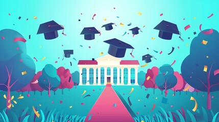 student graduation ceremony flat design front view academic achievement animation vivid