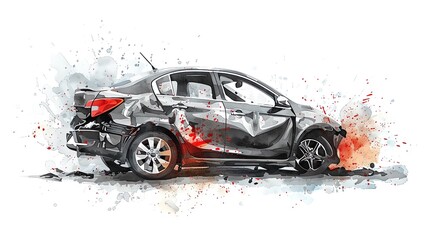 auto insurance claim flat design side view vehicle protection watercolor black and white