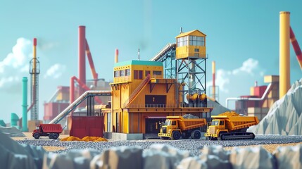 gold mining site flat design front view resource extraction animation vivid