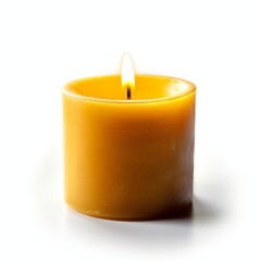 Yellow Votive Candle Lit Isolated on a White Background. Generative AI.