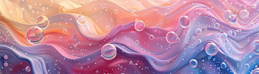 Waves and bubbles, pastel shades, digital art, seamless pattern