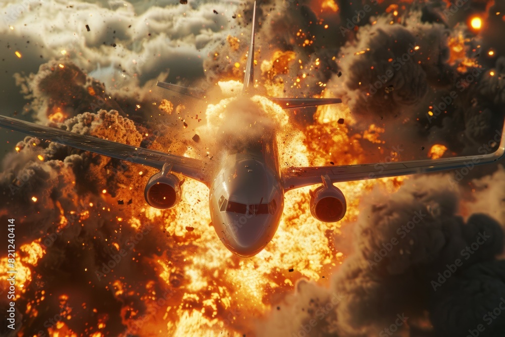 Poster airplane crash. background with selective focus and copy space