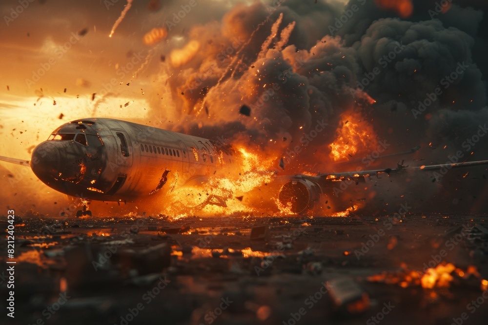 Poster airplane crash. background with selective focus and copy space