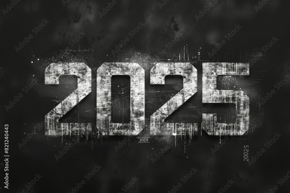 Poster numbers 2025 in grunge style. background with selective focus and copy space