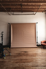 Empty vintage wooden studio room