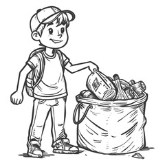 outline illustration for positive activities for throw garbage in the place