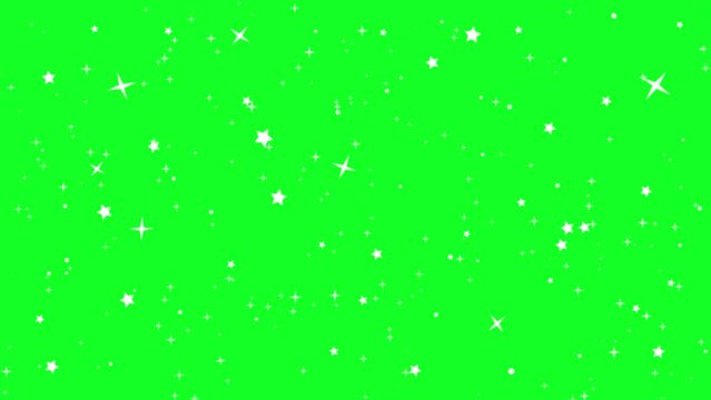 Cartoon space background of white bright blinking and sparkling stars isolated on green screen. Twinkling stars. Sci fi enthusiasts, cosmic lovers, Travel and adventure in cosmos	
