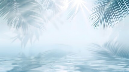 Palm Leaves Shadow on Water Light Blue Colors Summer Vacation Theme Background Wallpaper 