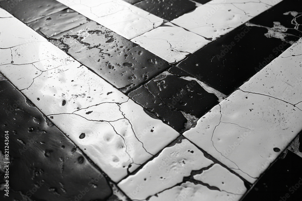 Poster a set of black and white chevrons pointing in alternating directions, creating a dynamic zigzag patt