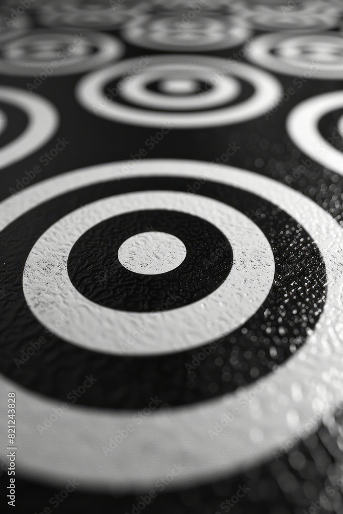 Poster a series of black and white concentric circles, with each circle alternating in color, forming a tar