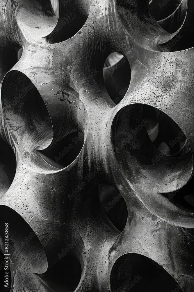 Poster a pattern of black and white ellipses, overlapping and intersecting to form a complex and visually e