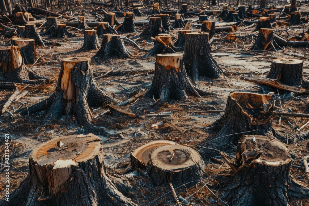 Poster stump from felled tree in drought concept. record summer heat. background of the consequences of env