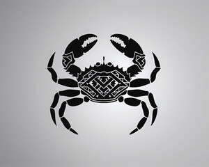 Black silhouette crab with graphic pattern. Marine-themed tattoo design. Print for clothes. stylized shape silhouette crab logo. Marine animals, the underwater world. World ocean day.