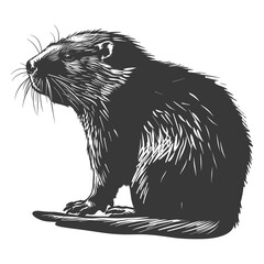 Obraz premium Silhouette beaver animal black color only