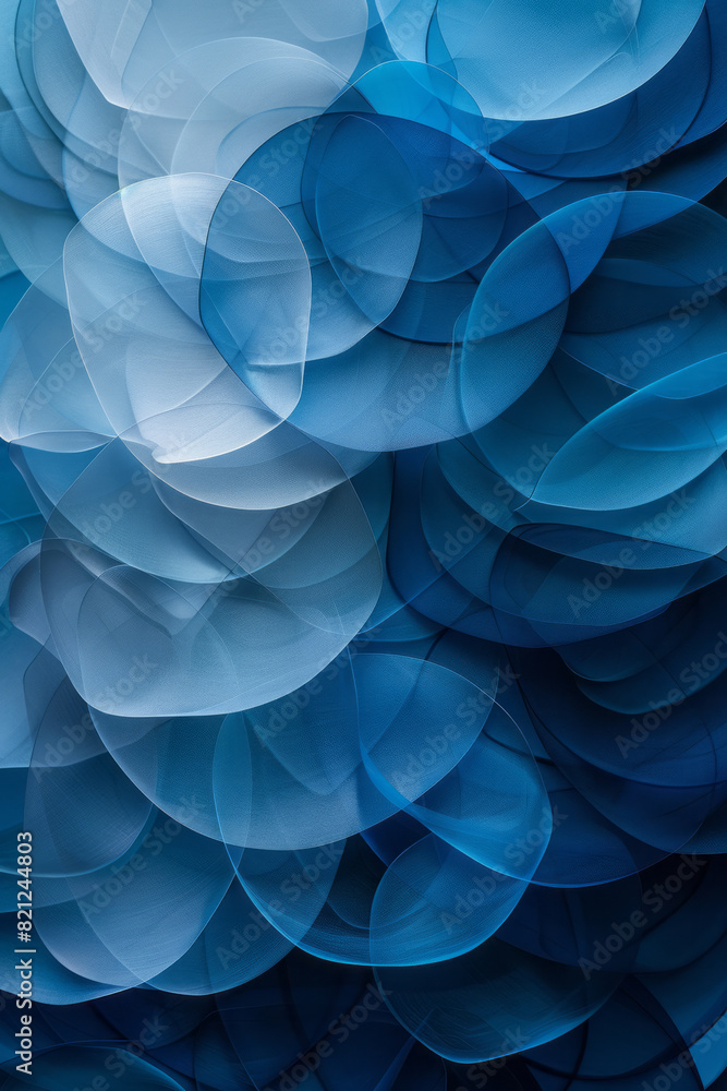 Fototapete A series of overlapping circles with a gradient transition from light blue to deep navy, creating a sense of depth and calm,