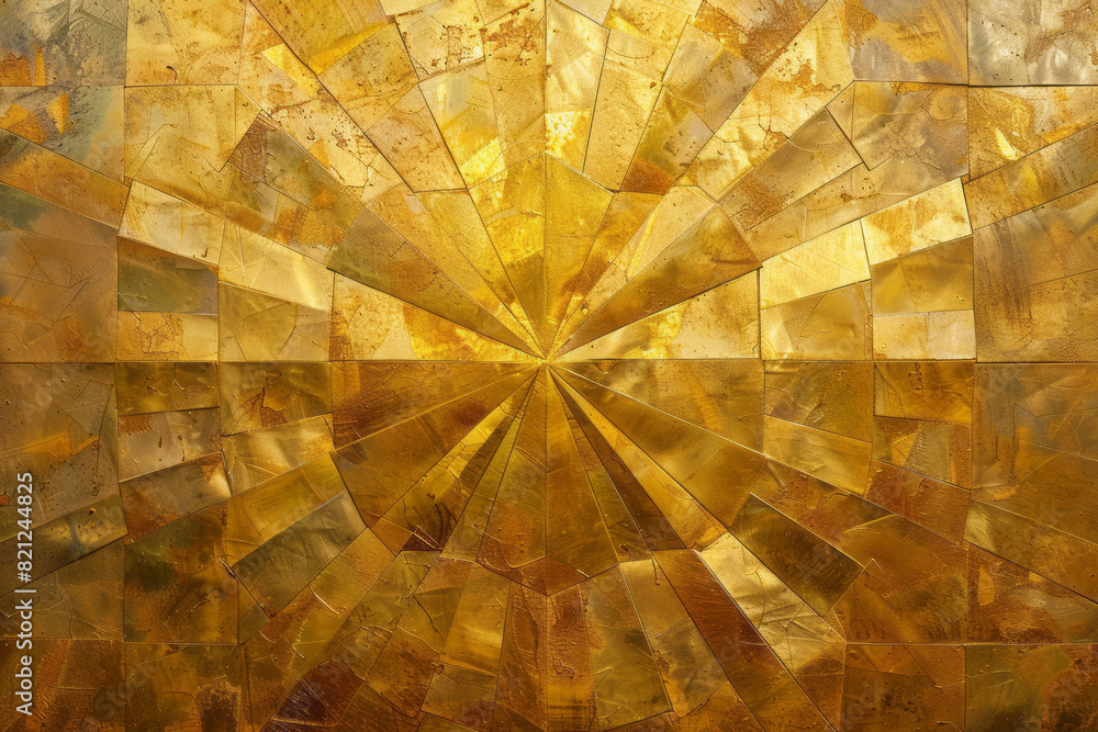 Fototapete Triangles arranged in a radial pattern, each with a gradient from soft yellow to vibrant gold, creating a sunburst effect,