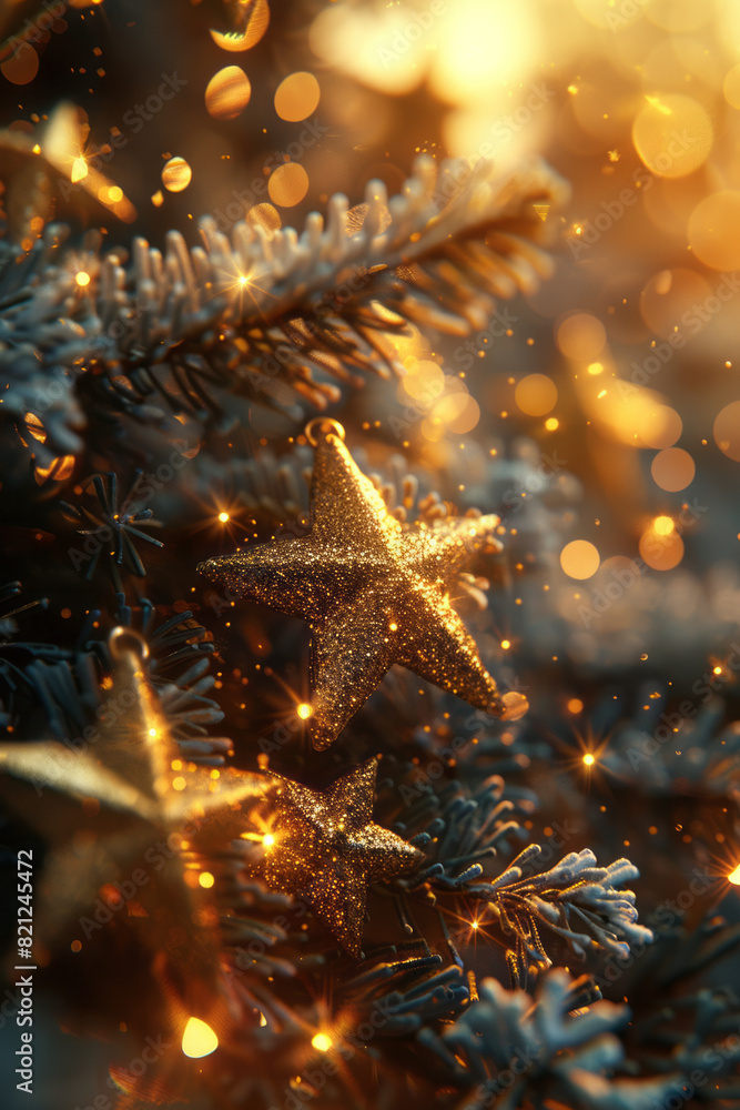 Poster a series of stars with gradients from pale yellow to deep amber, evoking a sense of light and brilli