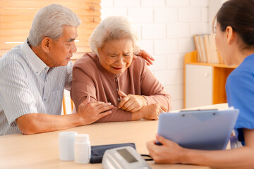 nursing home assistance in health insurance business concept, asian woman doctor or nurse caregiver...