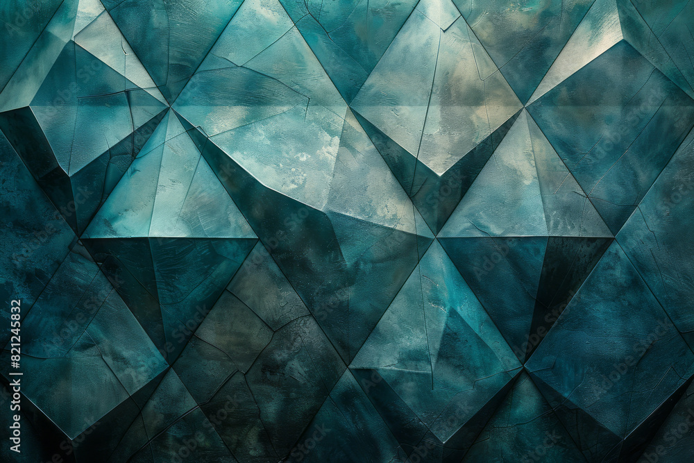 Wall mural Triangles with a gradient from light turquoise to deep sea blue, evoking the feeling of ocean waves,