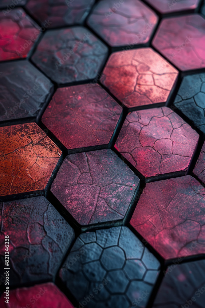 Leinwandbilder A series of interlocking hexagons with gradients from soft rose to deep maroon, adding a luxurious feel,