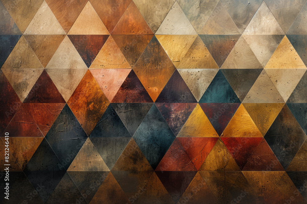 Poster overlapping triangles with a gradient from light beige to dark chocolate, creating a warm and inviti