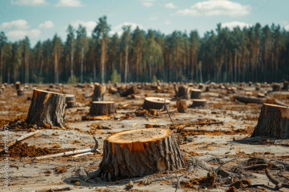 Poster stump from felled tree in drought concept. record summer heat. background of the consequences of env