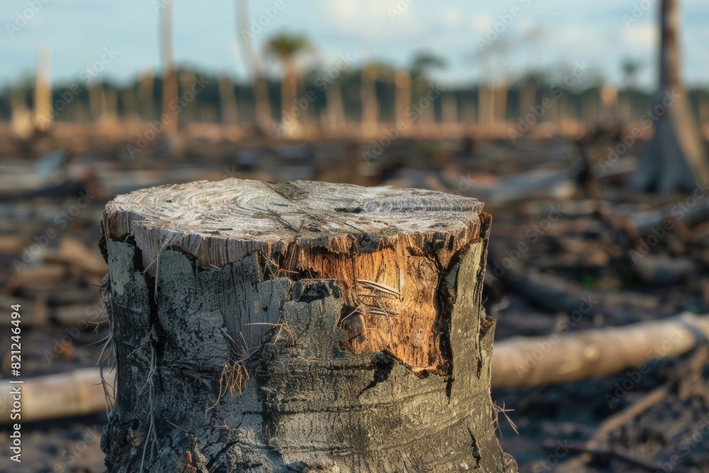 Poster stump from felled tree in drought concept. record summer heat. background of the consequences of env