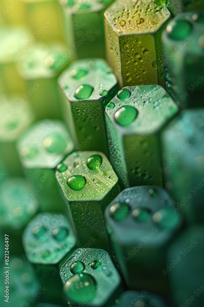 Poster Concentric hexagons with gradients from light lime to deep olive, creating a fresh and vibrant appearance,