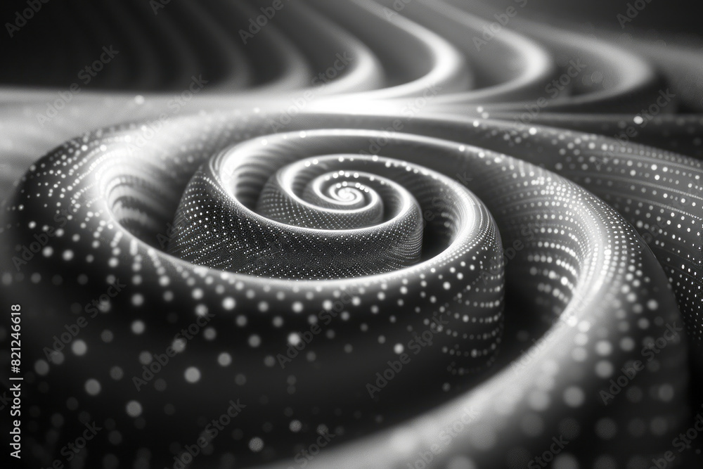 Fototapete A spiral made of dots gradually increasing in size, with lines connecting the dots to create a swirling vortex,