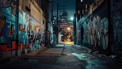 Vibrant Street Art in Dark Alleyway