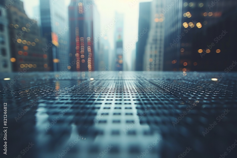 Aufkleber Horizontal and vertical lines forming a grid, with dots at varying intervals, creating an abstract cityscape,