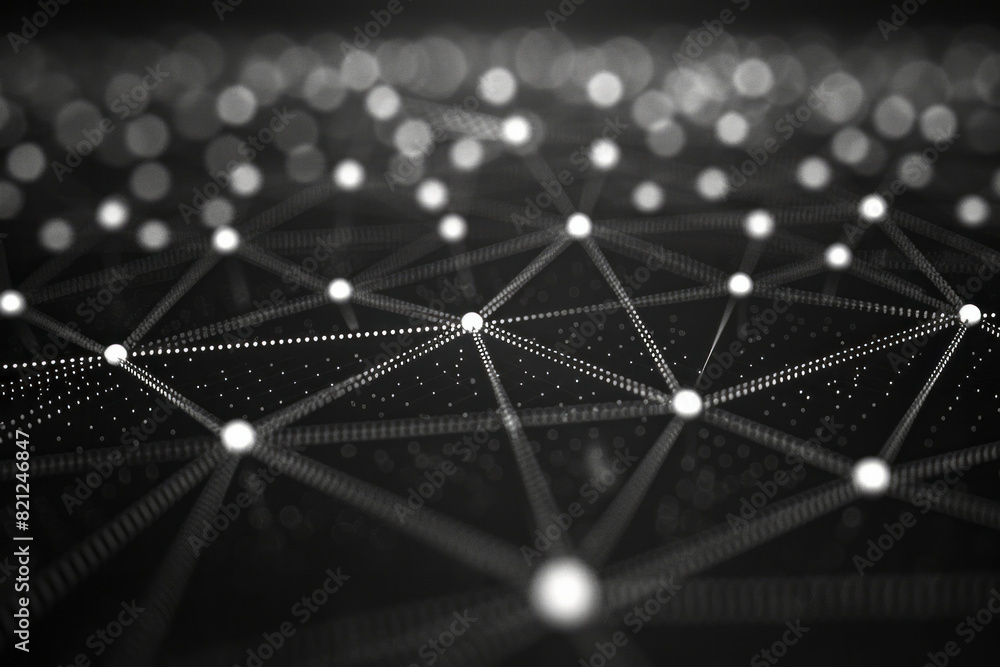 Fototapete An array of dots forming a hexagonal grid, with lines connecting adjacent dots to create a complex web,