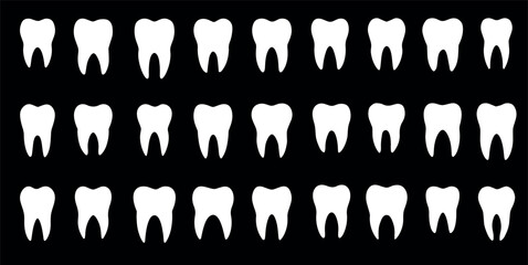 teeth icons set, white teeth icon on black background, vector illustration