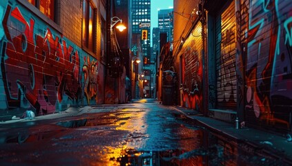 Vibrant Street Art in Dark Alleyway - Powered by Adobe