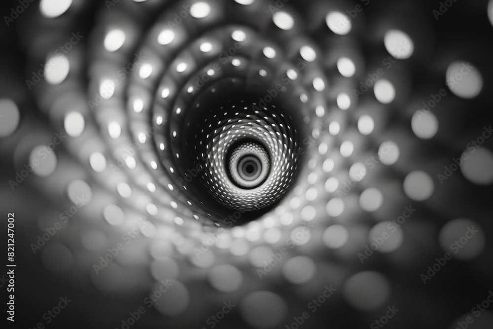 Poster dots forming a spiral, with lines connecting alternating dots to create a geometric flower pattern,